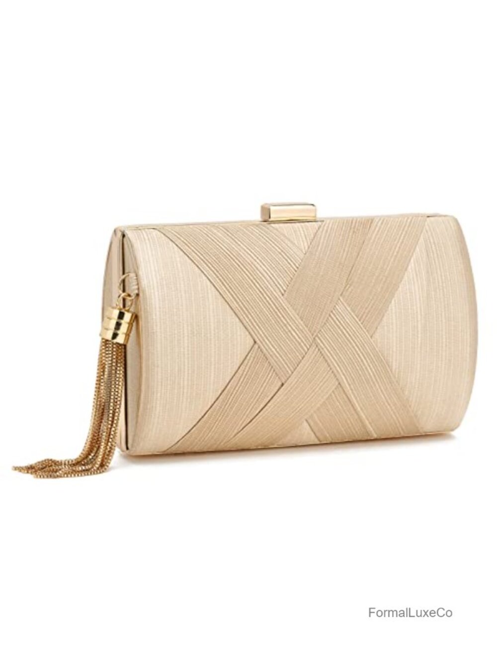 Fringed Satin Evening Clutch Purse with Chain Strap